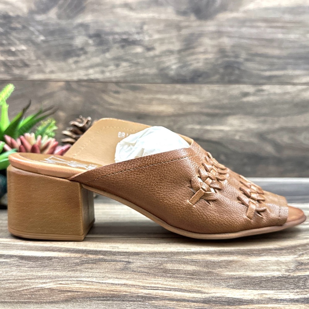 NIB Miz Mooz Briar 38 7.5-8 Whipstitch Leather Heeled Slide Sandal Brandy Brown - Picture 6 of 12